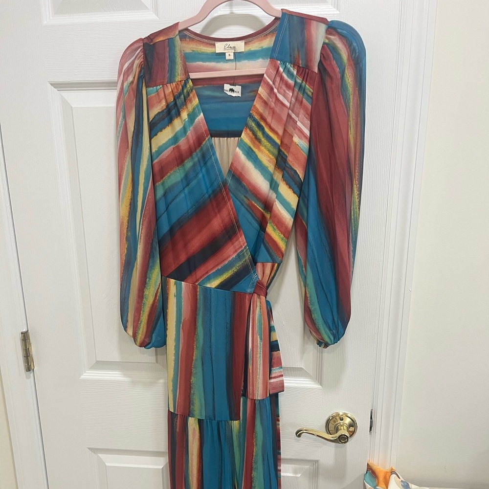 Elan Vibrant Striped wrap dress